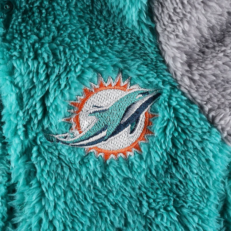 Newborn & Infant Aqua/Gray Miami Dolphins Game Nap Teddy Fleece Bunting Full-Zip Sleeper