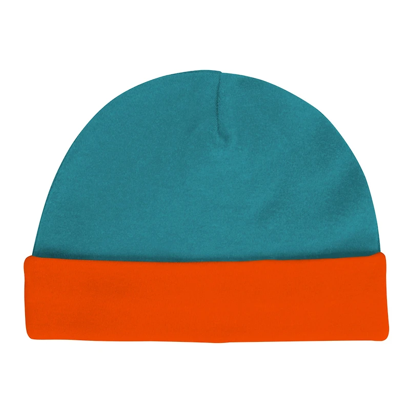 Ensemble body, bavoir et bonnet en tricot pour nouveau-né bébé Miami Dolphins Dynamic Duo