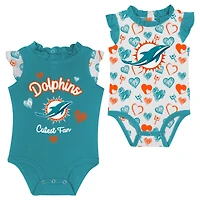 Newborn & Infant Miami Dolphins Happy Hearts 2-Piece Bodysuit Set