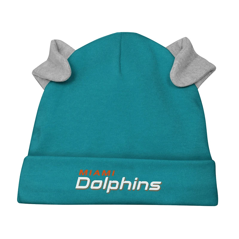 Newborn & Infant Miami Dolphins Little Champ Long Sleeve Bodysuit, Pants Cuffed Knit Hat 3-Piece Set