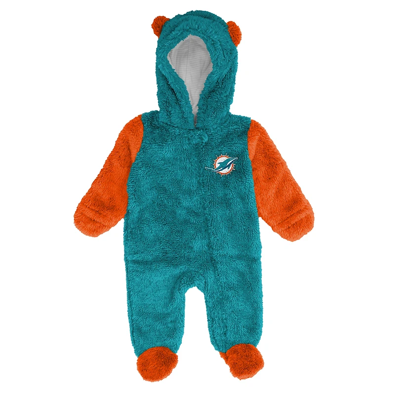 Grenouillère polaire à fermeture éclair intégrale pour nouveau-né et nourrisson Aqua Miami Dolphins Stay Napping Teddy