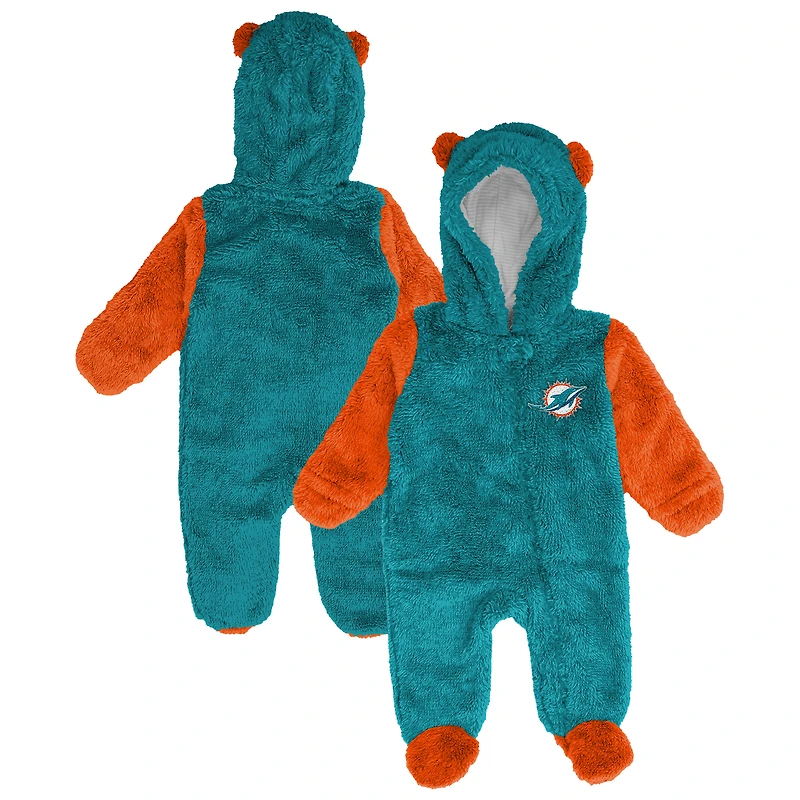 Grenouillère polaire à fermeture éclair intégrale pour nouveau-né et nourrisson Aqua Miami Dolphins Stay Napping Teddy