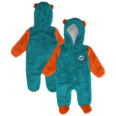 Grenouillère polaire à fermeture éclair intégrale pour nouveau-né et nourrisson Aqua Miami Dolphins Stay Napping Teddy