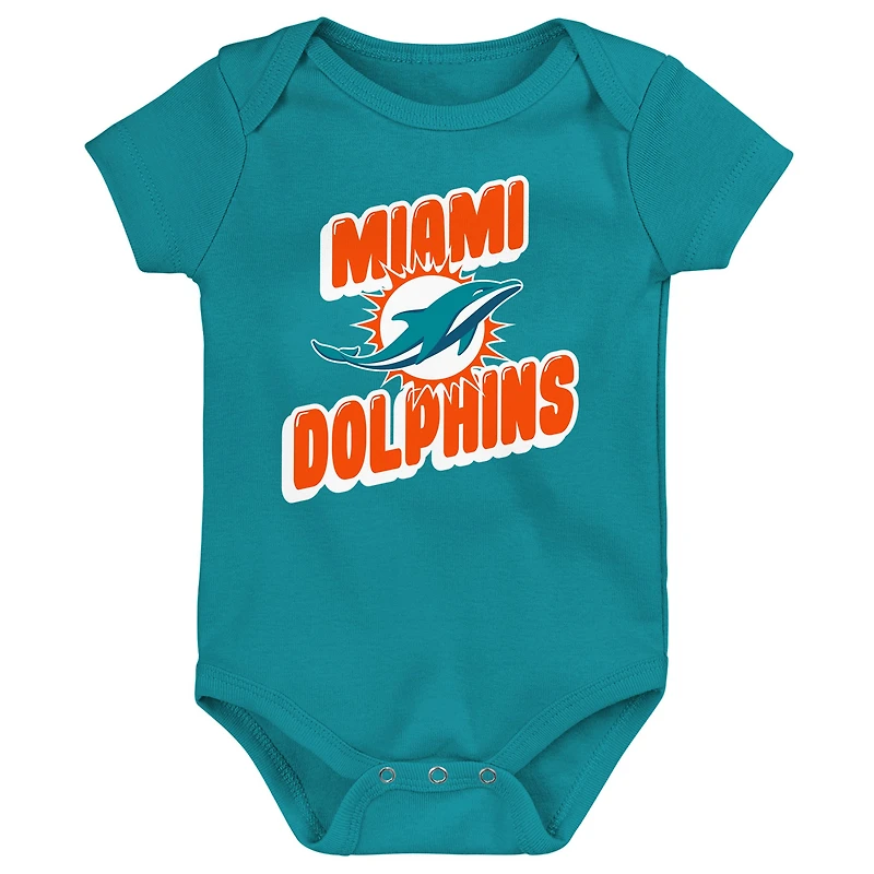 Lot de 3 bodies pour nouveau-né Miami Dolphins Sunday Comics bleu sarcelle