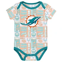 Lot de 3 bodies pour nouveau-né Miami Dolphins Sunday Comics bleu sarcelle