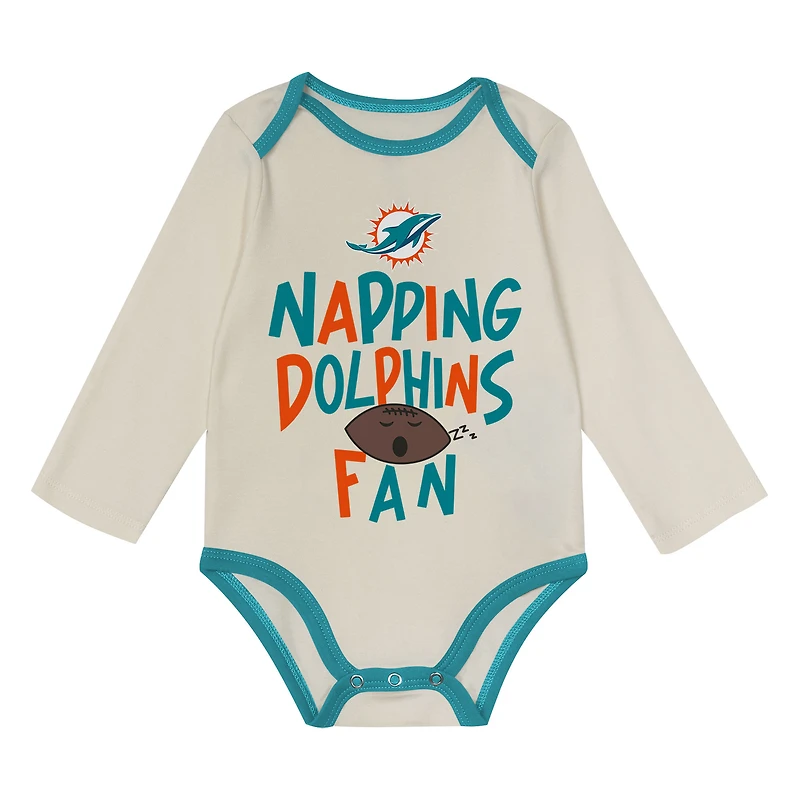 Newborn Outerstuff Aqua Miami Dolphins Little Champ Three-Piece Long Sleeve Bodysuit, Pants and Cuffed Hat Set