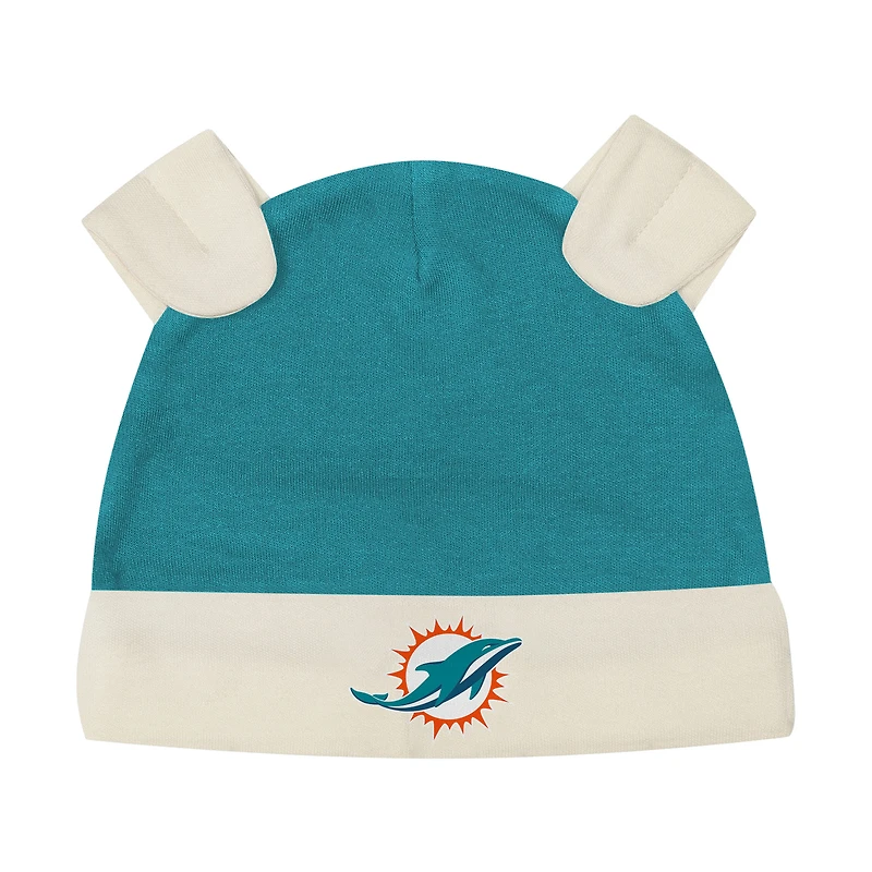 Newborn Outerstuff Aqua Miami Dolphins Little Champ Three-Piece Long Sleeve Bodysuit, Pants and Cuffed Hat Set