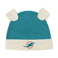 Newborn Outerstuff Aqua Miami Dolphins Little Champ Three-Piece Long Sleeve Bodysuit, Pants and Cuffed Hat Set