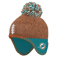 Bonnet en tricot marron avec pompon pour enfant d'âge préscolaire représentant les Miami Dolphins