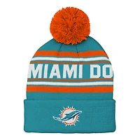 Bonnet en tricot à revers jacquard Aqua Miami Dolphins pour enfants d'âge préscolaire avec pompon