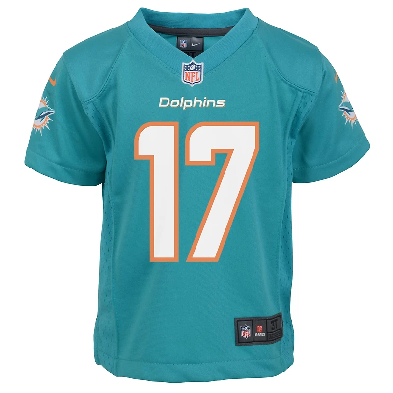 Maillot de match Nike Jaylen Waddle Aqua des Dolphins Miami pour enfants d'âge préscolaire