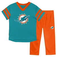Toddler Outerstuff Aqua/Orange Miami Dolphins Red Zone V-Neck T-Shirt & Pants Set