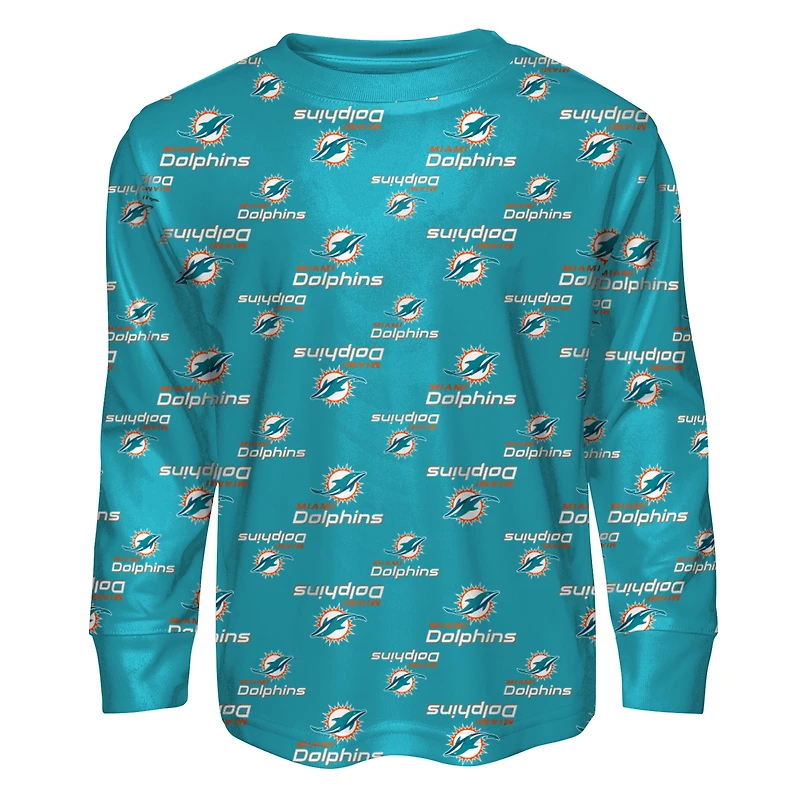 Ensemble de nuit pour tout-petits Outerstuff Aqua Miami Dolphins avec t-shirt à manches longues et pantalon imprimés