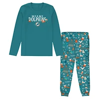 Toddler Outerstuff Aqua Miami Dolphins Chestnut Holiday Sleep Set