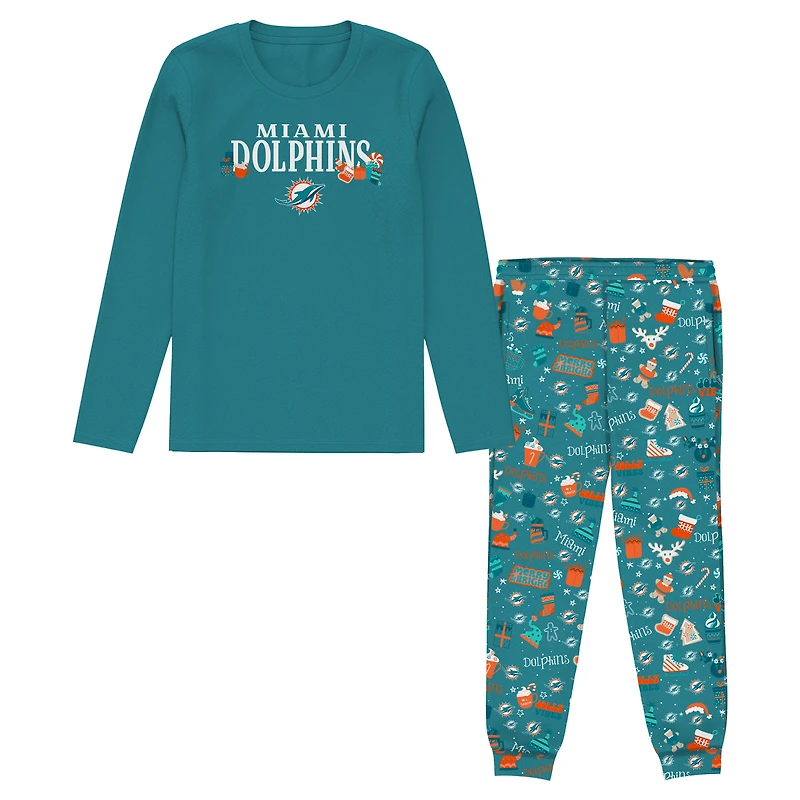 Toddler Outerstuff Aqua Miami Dolphins Chestnut Holiday Sleep Set