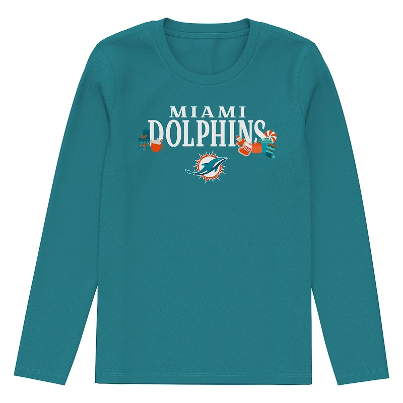 Toddler Outerstuff Aqua Miami Dolphins Chestnut Holiday Sleep Set
