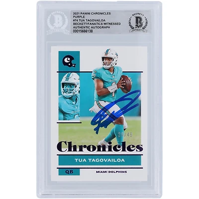 Tua Tagovailoa Miami Dolphins 2021 Panini Chronicles Purple #74 #/49 Beckett Fanatics Witnessed Authenticated Card