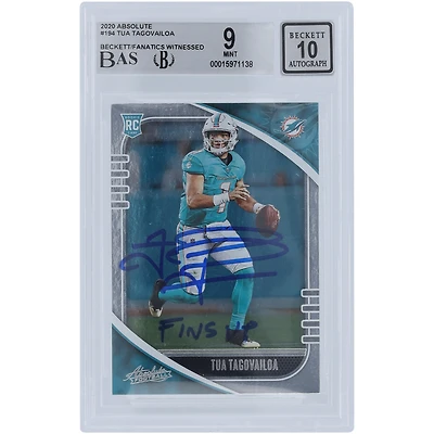 Tua Tagovailoa Miami Dolphins Autographed 2020 Panini Absolute #194 Beckett Fanatics Witnessed Authenticated 9/10 Rookie Card with "Fins Up" Inscription