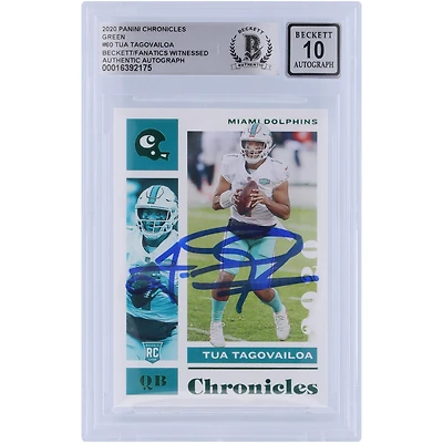 Carte de recrue autographiée 2020 Panini Chronicles Green #60 Beckett Fanatics Witnessed Authenticated 10 Rookie par Tua Tagovailoa Miami Dolphins