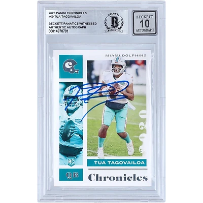 Carte de recrue autographiée 2020 Panini Chronicles #60 Beckett Fanatics Witnessed Authenticated 10 Rookie par Tua Tagovailoa Miami Dolphins