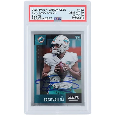 Carte de recrue authentifiée 10/10 PSA 2020 Panini Chronicles Score #442 signée Tua Tagovailoa Miami Dolphins