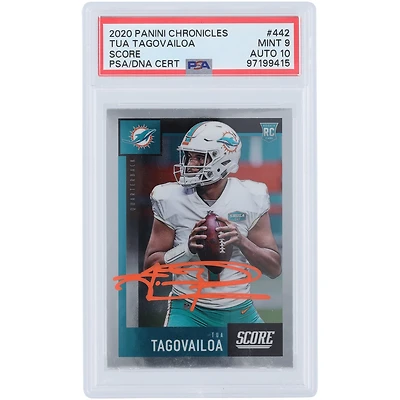Carte de recrue authentifiée 9/10 PSA #442 Panini Chronicles Score Orange Ink #442 de Tua Tagovailoa Miami Dolphins
