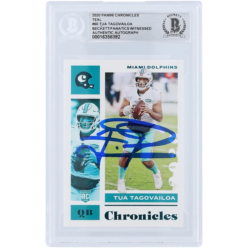 Tua Tagovailoa Miami Dolphins Autographed 2020 Panini Chronicles Teal #60 Beckett Fanatics Witnessed Authenticated Rookie Card 