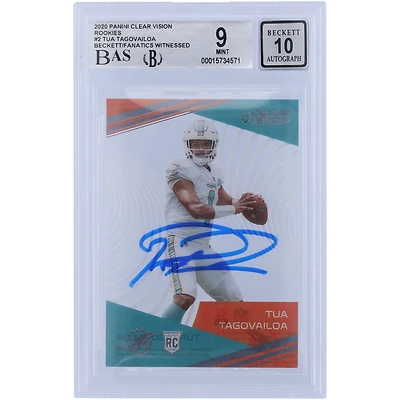 Carte de recrue 9/10 authentifiée 2020 Panini Clear Vision Rookies #CV-2 Beckett Fanatics de Tua Tagovailoa Miami Dolphins