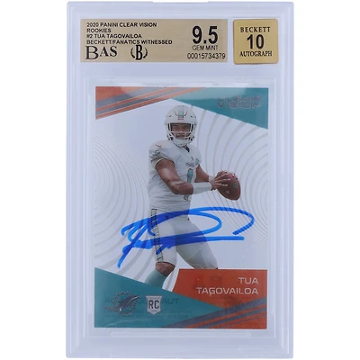Carte de recrue autographiée Panini Clear Vision Rookies #CV-2 Beckett Fanatics 2020 de Tua Tagovailoa Miami Dolphins, authentifiée et 9,5/10