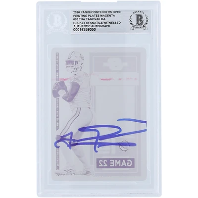 Tua Tagovailoa Miami Dolphins Plaque d'impression autographiée Panini Contenders Optic Magenta 2020 #93 #1/1 Beckett Fanatics Witnessed Rookie Card