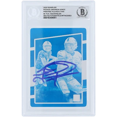 Tua Tagovailoa Miami Dolphins Autographié 2020 Panini Donruss Gridiron Kings Cyan Impression Plaque #2 #1/1 Beckett Fanatics Witnessed Authenticated Rookie Card