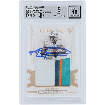 Tua Tagovailoa Miami Dolphins Autographed 2020 Panini Flawless Rookie Patches Quad-Color Relic #RP2 #/25 Beckett Fanatics Witnessed Authenticated 9/10 Rookie Card