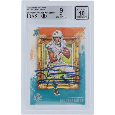 Carte de recrue 9/10 authentifiée 2020 Panini Gridiron Kings #GK-2 Beckett Fanatics de Tua Tagovailoa Miami Dolphins