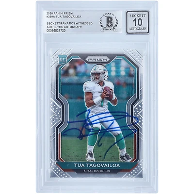 Carte de recrue autographiée de Tua Tagovailoa (Miami Dolphins) 2020 Panini Prizm #339, certifiée par Beckett Fanatics Witnessed.