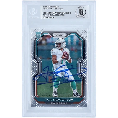 Carte de recrue authentifiée autographiée par les fans de Beckett 2020 Panini Prizm #339 de Tua Tagovailoa Miami Dolphins