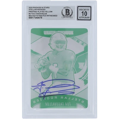Tua Tagovailoa Miami Dolphins Autographed 2020 Panini Rookies & Stars Stellar Rookies Yellow Printing Plate #SR-2 #1/1 Beckett Fanatics Witnessed Authenticated 10 Rookie Card