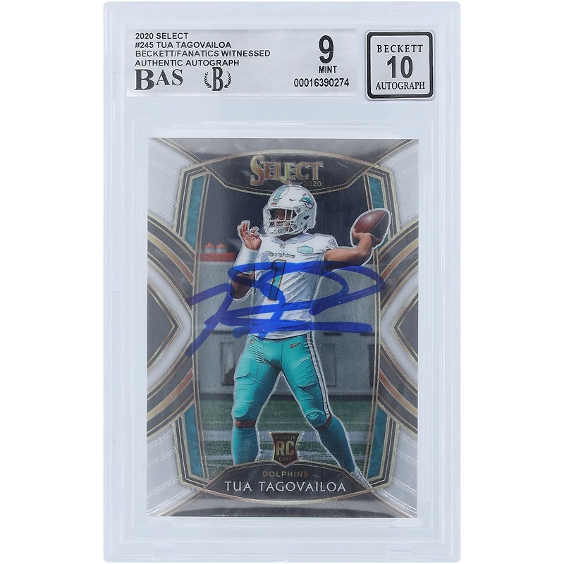 Tua Tagovailoa Miami Dolphins Autographed 2020 Panini Select Club Level #245 Beckett Fanatics Witnessed Authenticated /10 Rookie Card