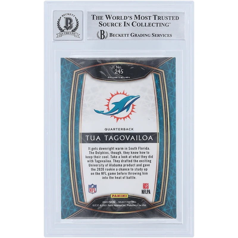 Tua Tagovailoa Miami Dolphins Autographed 2020 Panini Select Club Level #245 Beckett Fanatics Witnessed Authenticated /10 Rookie Card