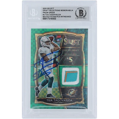 Tua Tagovailoa Miami Dolphins Autographed 2020 Panini Select Green Prizm Draft Selections Memorabilia Tri-Color Logo Relic #DS-TTA #4/5 Beckett Fanatics Witnessed Authenticated Rookie Card