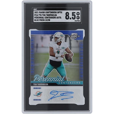 Tua Tagovailoa Miami Dolphins Autographed 2021 Panini Contenders Optic Blue Prizm Perennial Contenders #PCA-TTA #13/30 SGC Authenticated 8.5 Card