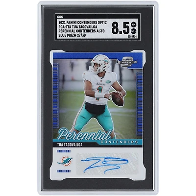 Tua Tagovailoa Miami Dolphins Autographed 2021 Panini Contenders Optic Blue Prizm Perennial Contenders #PCA-TTA #27/30 SGC Authenticated 8.5 Card