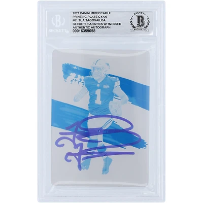 Tua Tagovailoa Miami Dolphins Autographed 2021 Panini Impeccable Cyan Printing Plate #61 #1/1 Beckett Fanatics Witnessed Authenticated Card