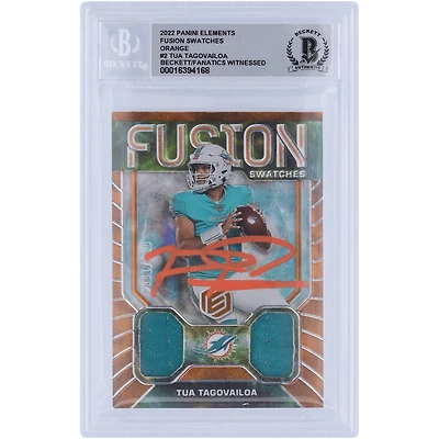 Tua Tagovailoa Miami Dolphins Autographed 2022 Panini Elements Fusion Swatches Relic Orange Ink #FS-2 #/199 Beckett Fanatics Witnessed Authenticated 10 Card 