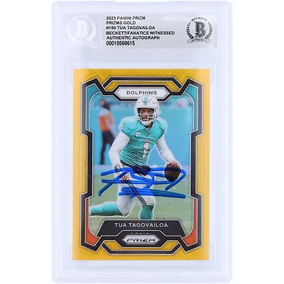 Tua Tagovailoa Miami Dolphins Autographié 2023 Panini Prizm Gold Prizm #190 #/10 Beckett Fanatics Witnessed Authenticated Card
