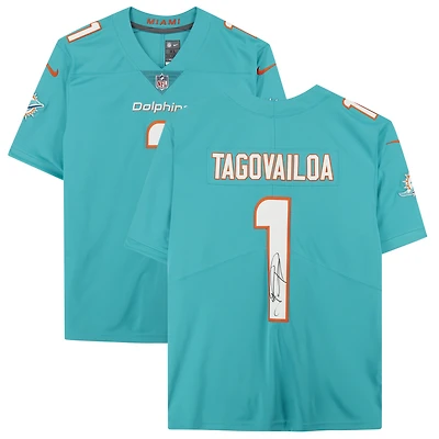Maillot Tua Tagovailoa Miami Dolphins dédicacé Aqua Nike Limited