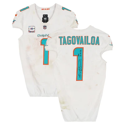 Tua Tagovailoa Miami Dolphins Autographed Game-Used #1 White Nike Jersey vs. Cleveland Browns on October 19, 2025 with "GU 10-19-25" Inscription