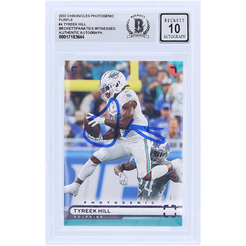 Tyreek Hill Miami Dolphins Autographed 2022 Panini Chronicles Photogenic Purple #PH-4 #/49 Beckett Fanatics Witnessed Authenticated 10 Card