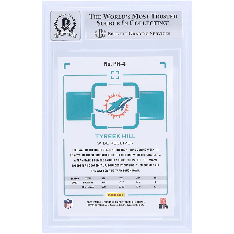 Tyreek Hill Miami Dolphins Autographed 2022 Panini Chronicles Photogenic Purple #PH-4 #/49 Beckett Fanatics Witnessed Authenticated 10 Card