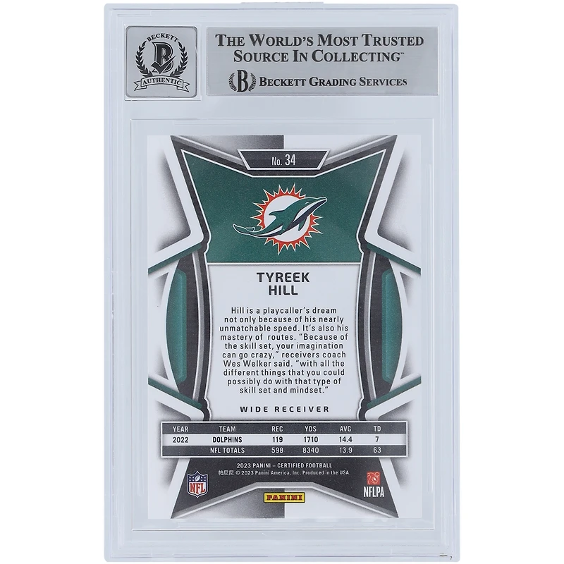 Tyreek Hill Miami Dolphins Autographed 2023 Panini Certified Mirror Bronze #34 #/275 Beckett Fanatics Witnessed Authenticated 9/10 Card