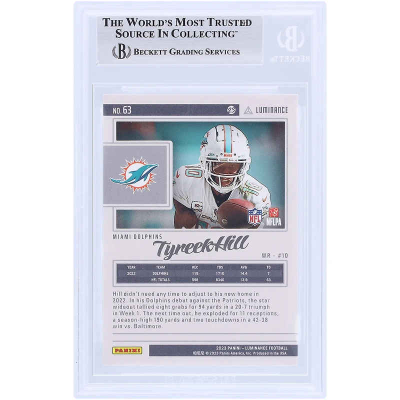 Tyreek Hill Miami Dolphins Autographed 2023 Panini Luminance Gold #63 #/250 Beckett Fanatics Witnessed Authenticated Card